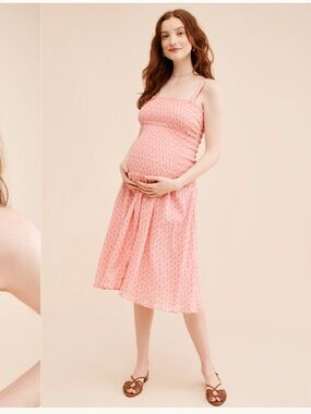 Hatch Maternity Evie Dress Sundress with Smocked Bodice pink medium batik